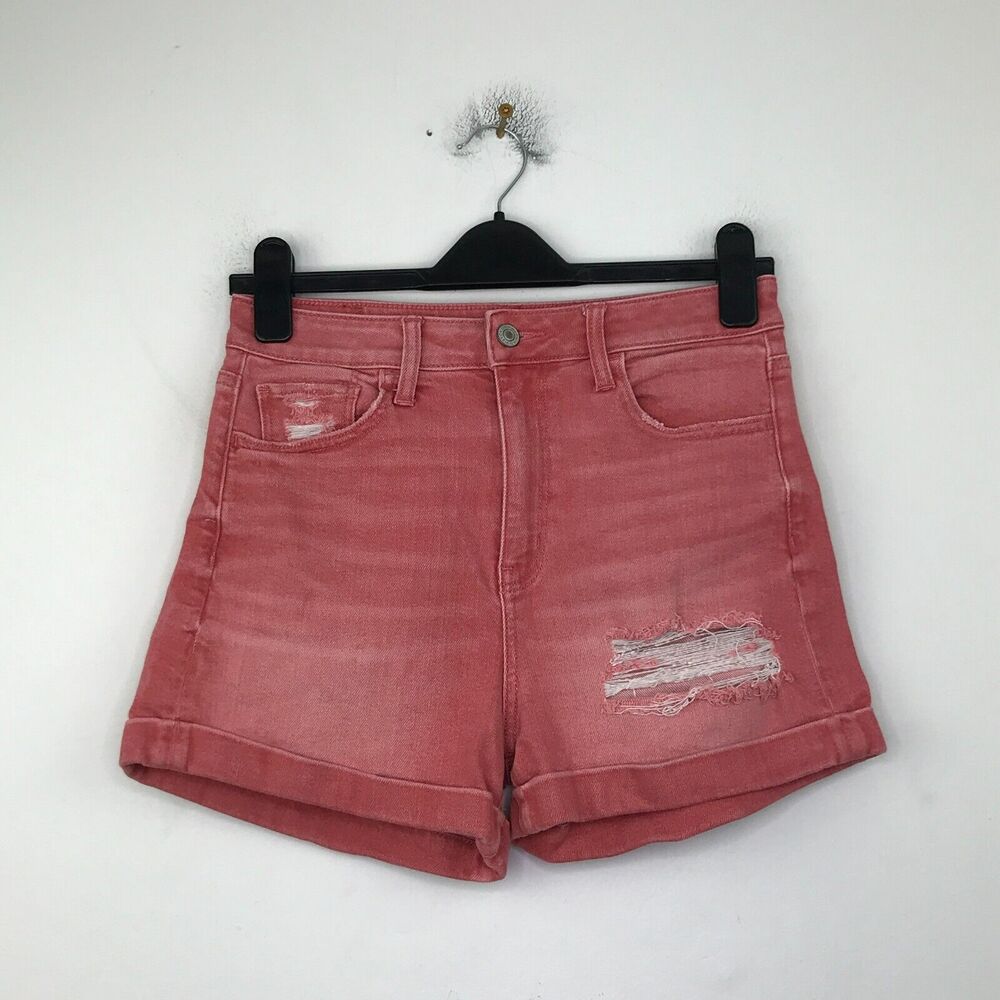 American Eagle Women's 4 Shorts Red Denim Mom Short Distressed Stretch Cuff CE11